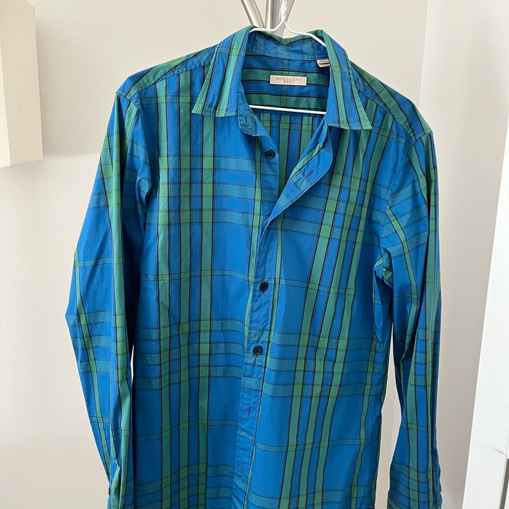 Burberry Blue and Green Casual Button Down Shirt
